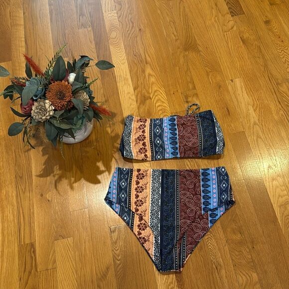 Women's Boho Two Piece High Waist Bathing Suit Bandeau Swimsuit - Picture 2 of 6